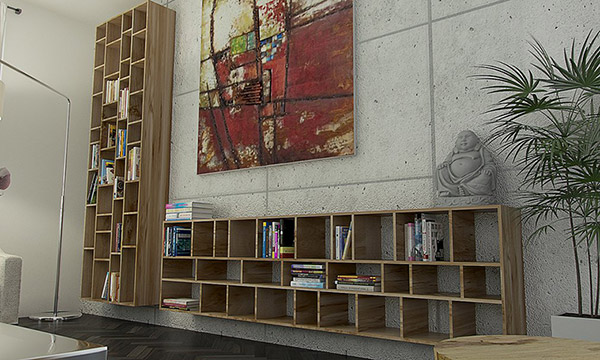 הדמיית ספריה בסלון